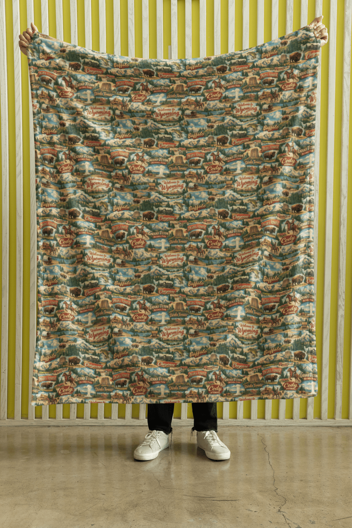 Wyoming Postcard Memories Sherpa Blanket - London Penny Gift Wrap