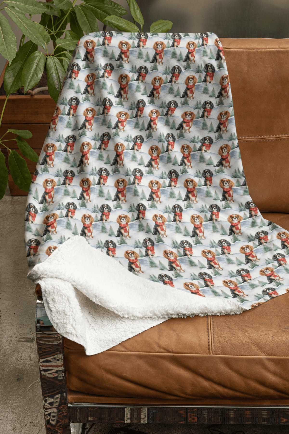 Cavalier King Christmas Sherpa Blanket - London Penny Gift Wrap