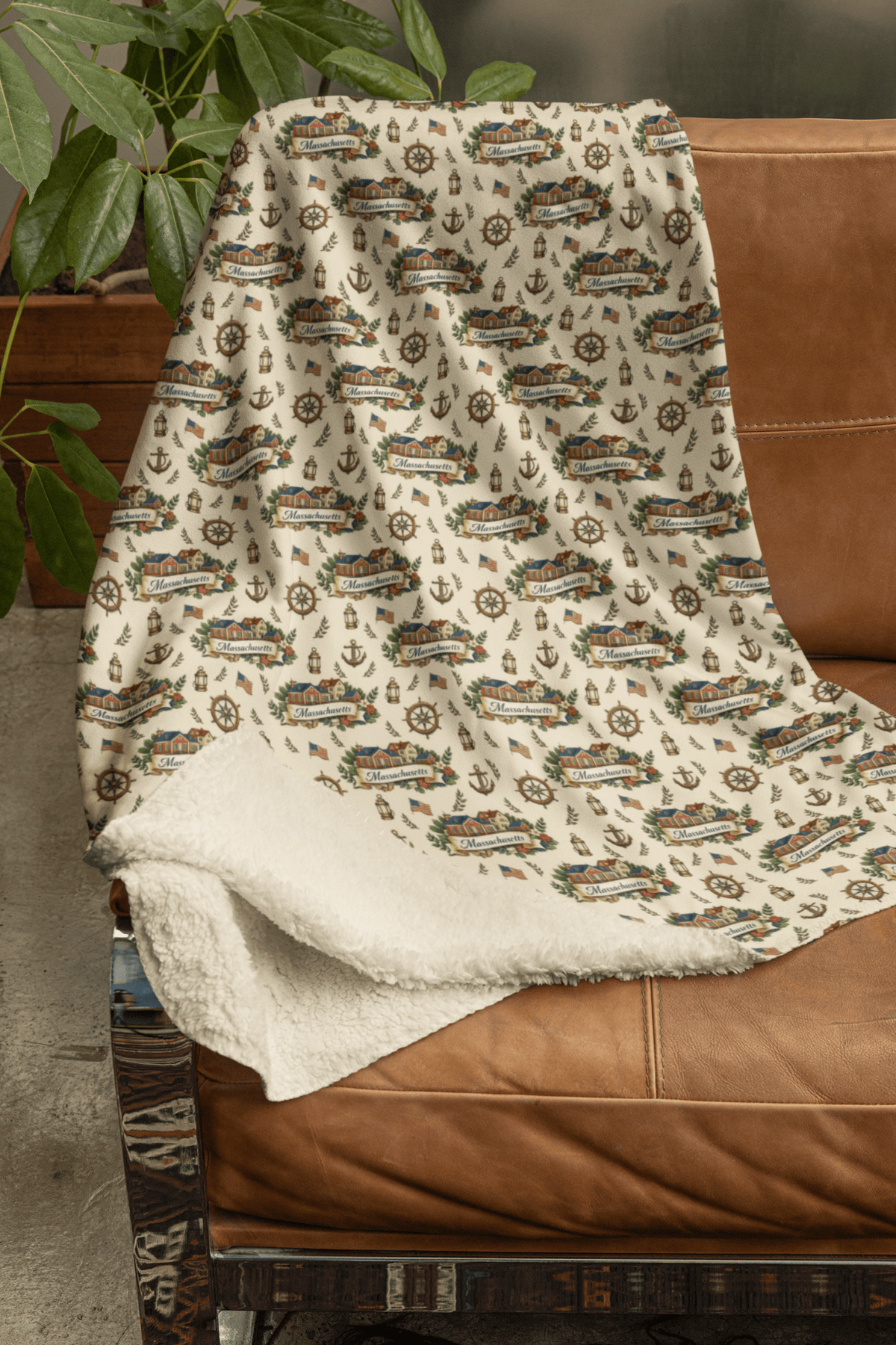 Massachusetts Historic Harbor Sherpa Blanket - London Penny Gift Wrap