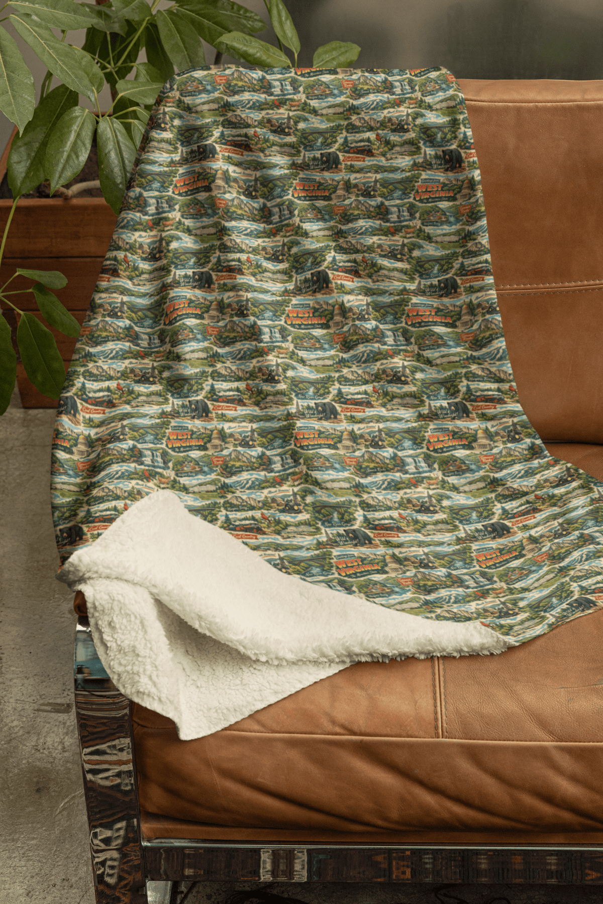 West Virginia Postcard Memories Sherpa Blanket - London Penny Gift Wrap