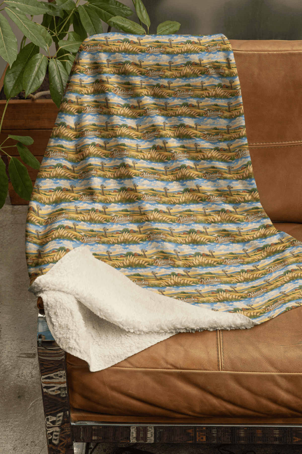 Nebraska Prairie Horizon Sherpa Blanket - London Penny Gift Wrap