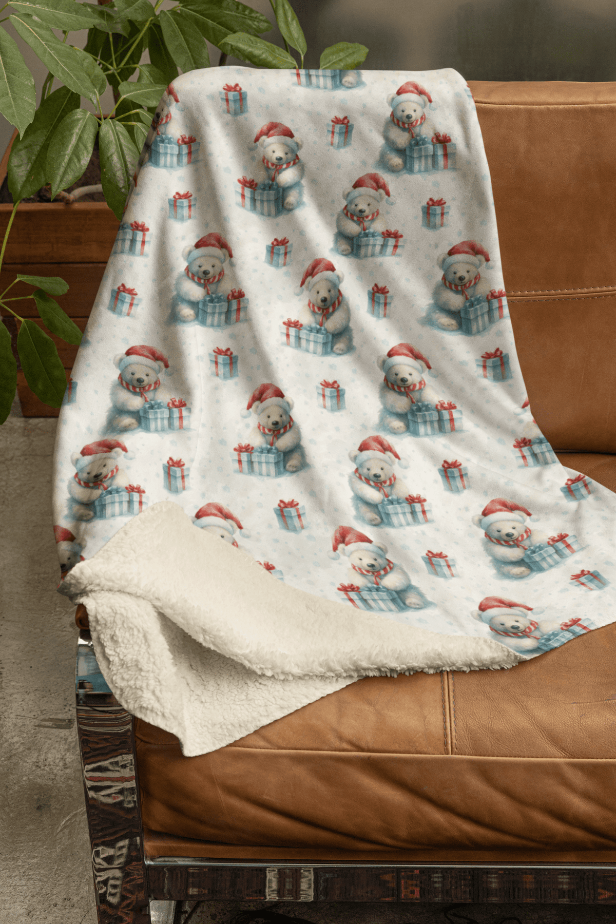 Polar Bear Cheer Sherpa Blanket - London Penny Gift Wrap