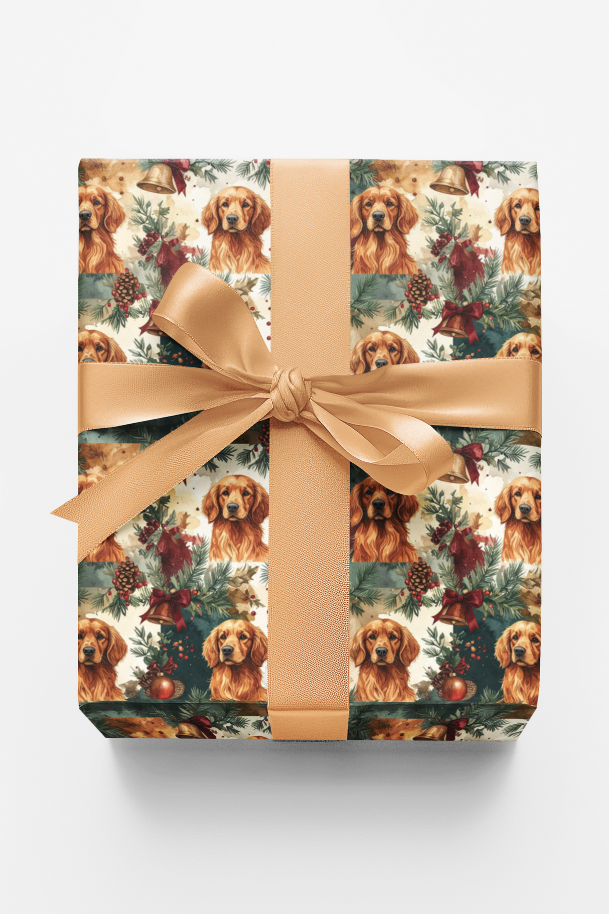 Red Golden Retriever Holiday Bells Wrapping Paper