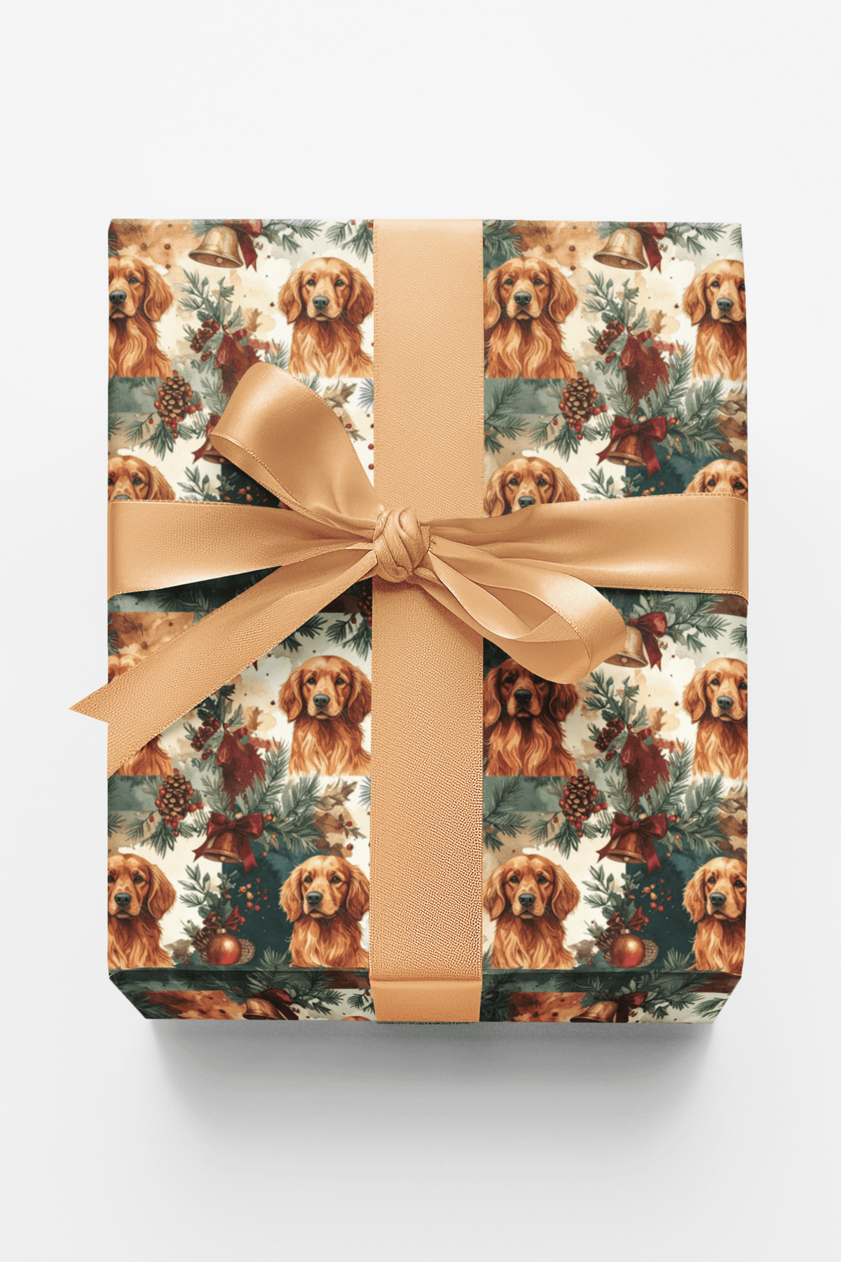 Red Golden Retriever Holiday Bells Wrapping Paper - London Penny Gift Wrap