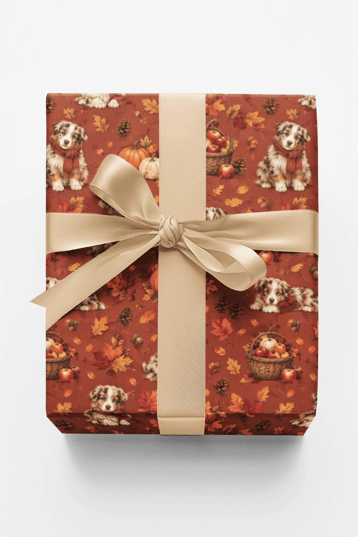 Red merle Aussie Autumn Harvest Wrapping Paper - London Penny Gift Wrap