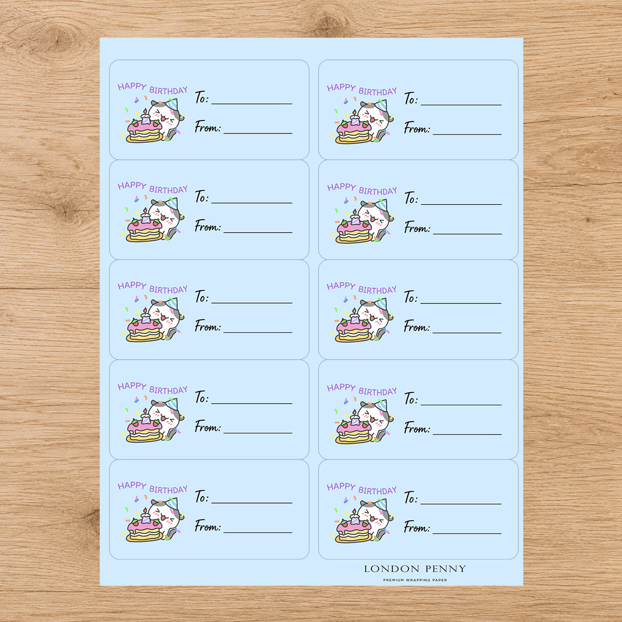 Whiskers & Birthday Wishes Gift Tag Sticker Sheet