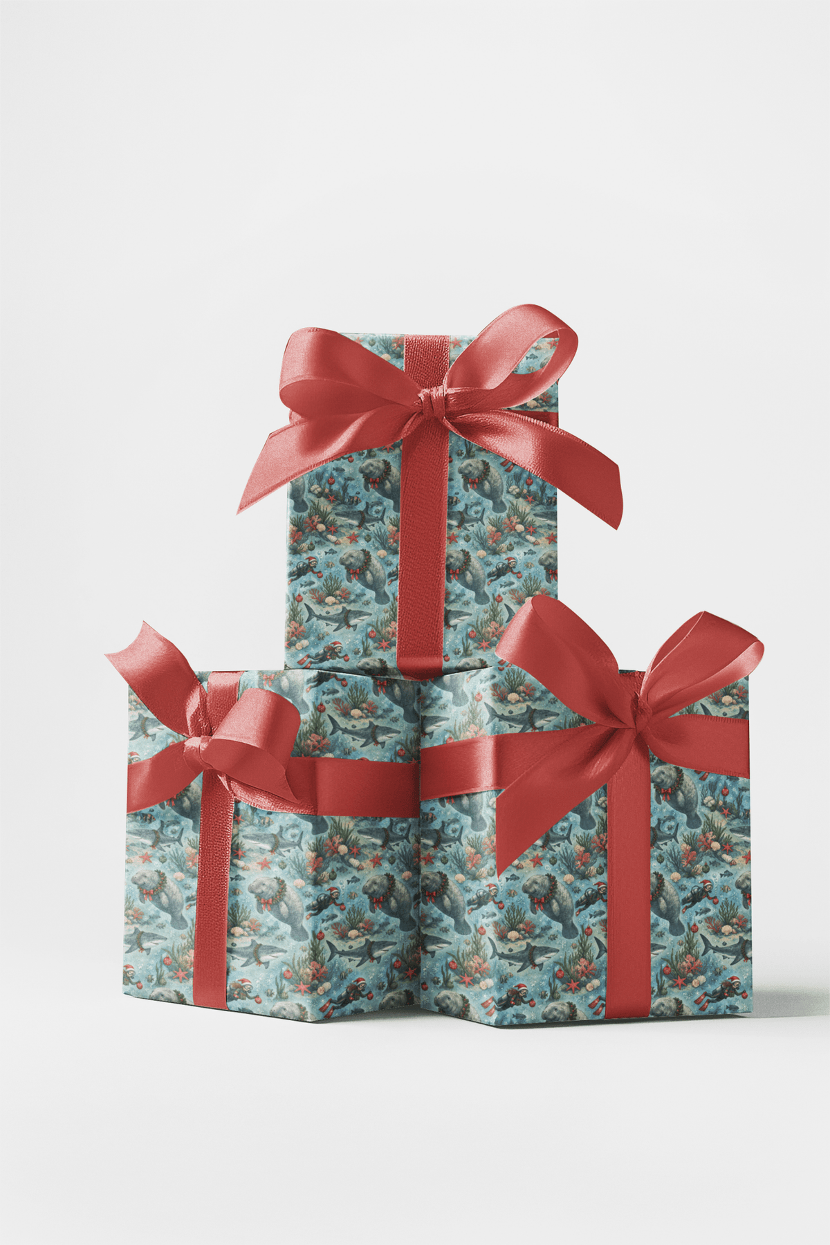 Manatee Christmas Wishes Wrapping Paper - London Penny Gift Wrap
