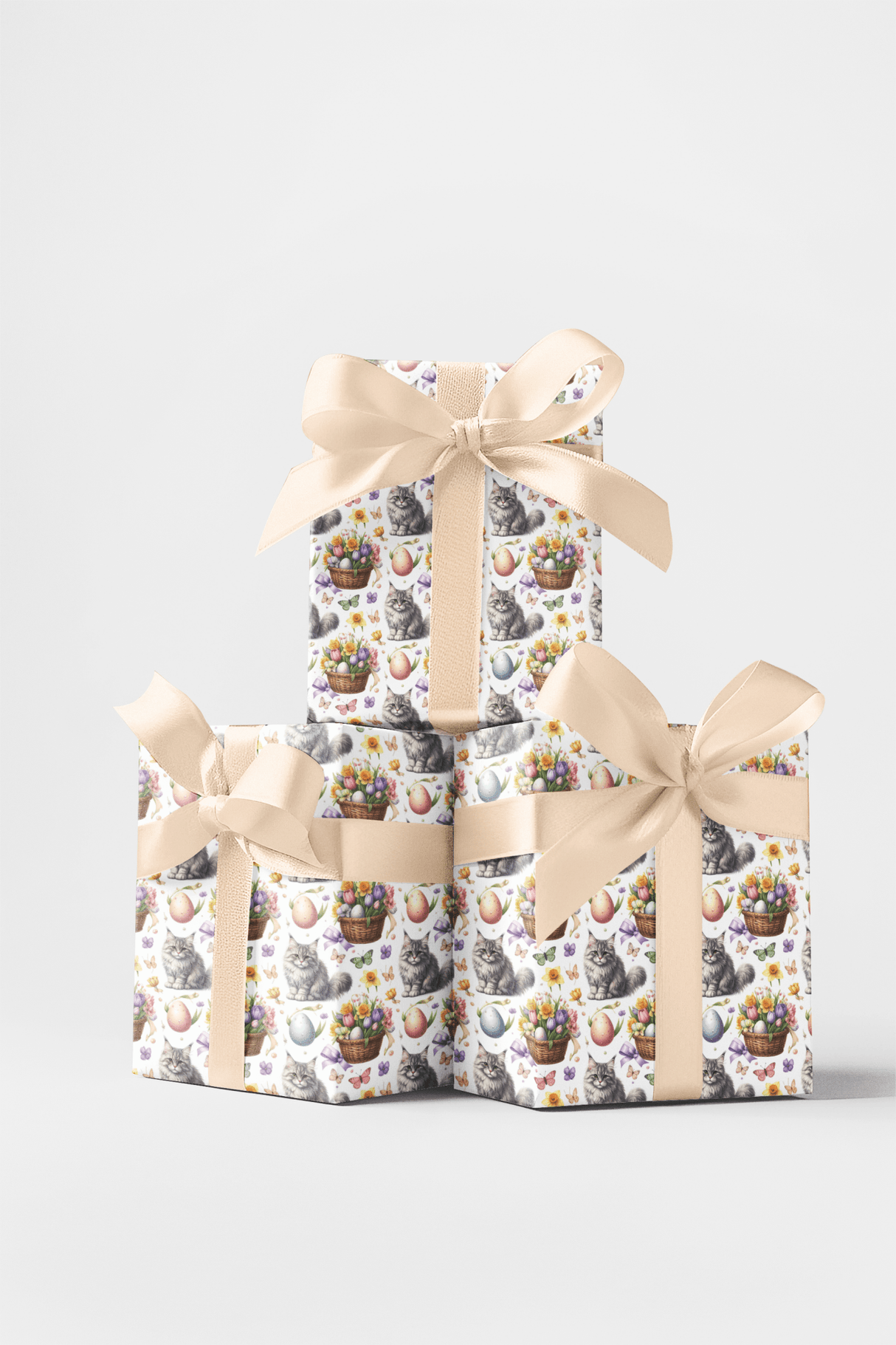 Easter Garden Cats (Maine Coon) Wrapping Paper - London Penny Gift Wrap