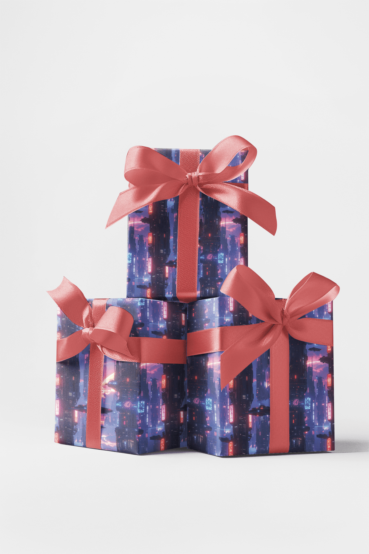 Neon Skyline Megacity Orbit Glossy Wrapping Paper - London Penny Gift Wrap