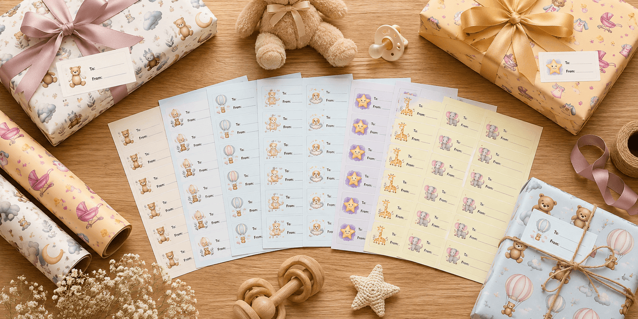 Baby Gift Gift Tag Sticker Sheet - London Penny Gift Wrap