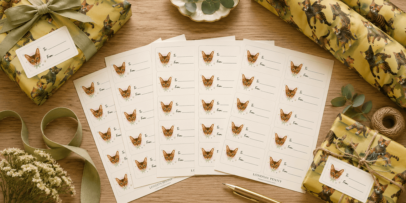 Feline Friends Gift Tag Sticker Sheet - London Penny Gift Wrap