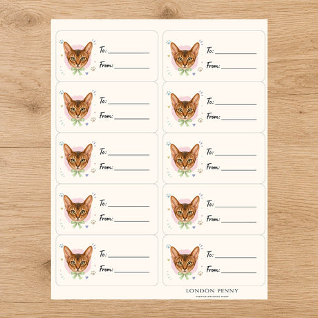 Abyssinian Purrfectly Yours Gift Tag Sticker Sheet - London Penny Gift Wrap