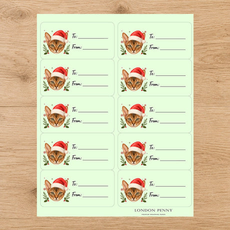 Abyssinian Santa Paws Gift Tag Sticker Sheet - London Penny Gift Wrap