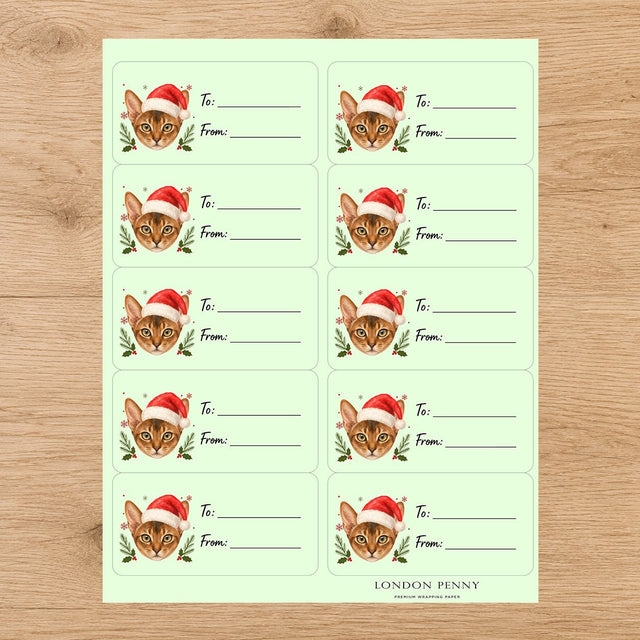 Abyssinian Santa Paws Gift Tag Sticker Sheet - London Penny Gift Wrap