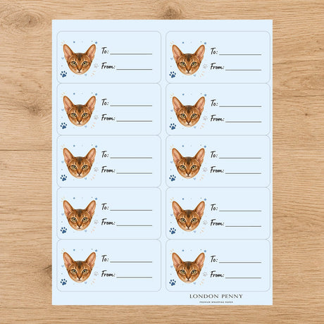 Abyssinian Pawprint Wishes Gift Tag Sticker Sheet - London Penny Gift Wrap