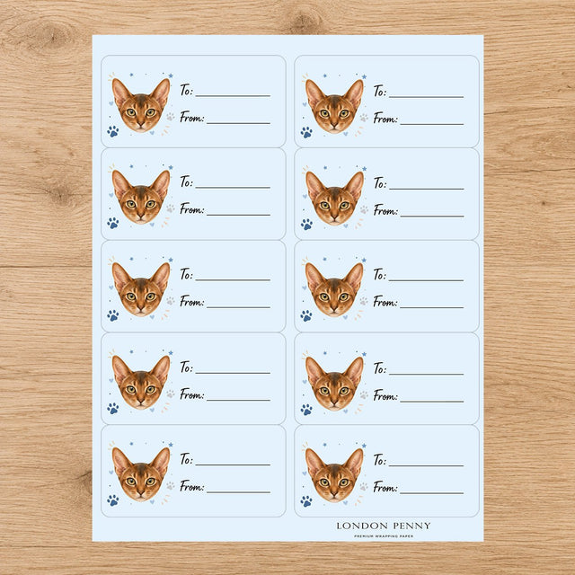 Abyssinian Pawprint Wishes Gift Tag Sticker Sheet - London Penny Gift Wrap