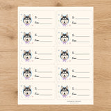Alaskan Husky Paws & Bows Gift Tag Sticker Sheet