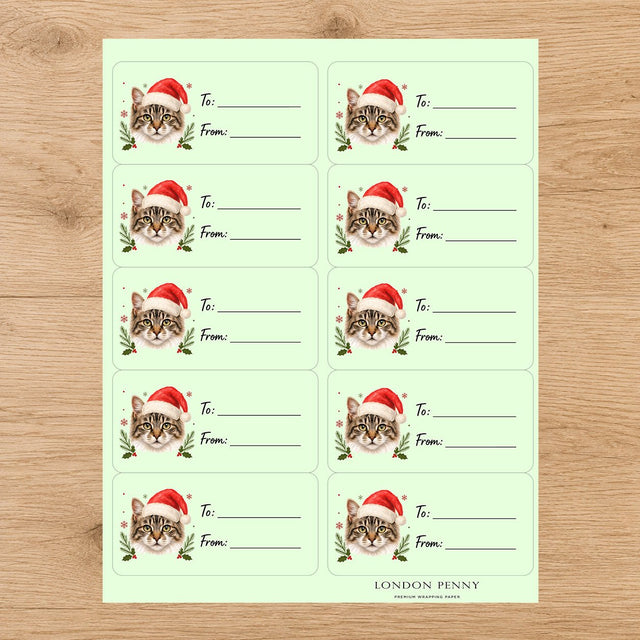 American Bobtail Santa Paws Gift Tag Sticker Sheet - London Penny Gift Wrap