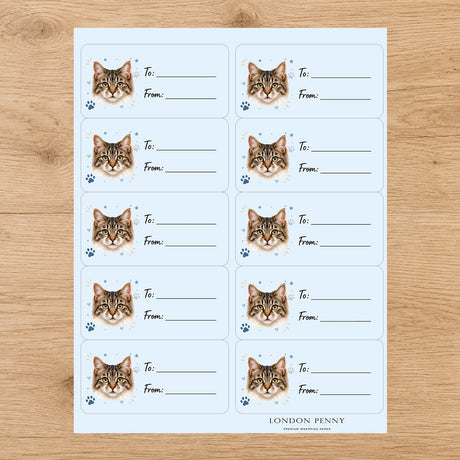 American-Bobtail Pawprint Wishes Gift Tag Sticker Sheet - London Penny Gift Wrap