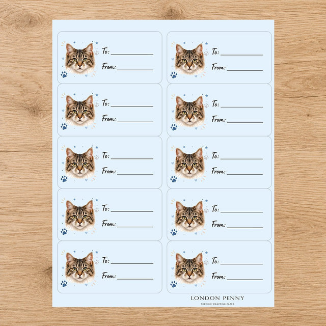 American-Bobtail Pawprint Wishes Gift Tag Sticker Sheet - London Penny Gift Wrap