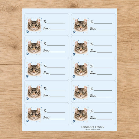 American Curl Pawprint Wishes Gift Tag Sticker Sheet - London Penny Gift Wrap