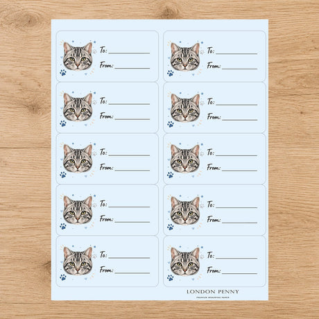 American Shorthair Pawprint Wishes Gift Tag Sticker Sheet - London Penny Gift Wrap
