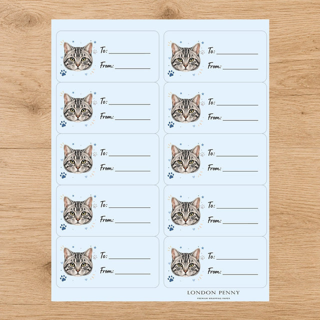 American Shorthair Pawprint Wishes Gift Tag Sticker Sheet - London Penny Gift Wrap