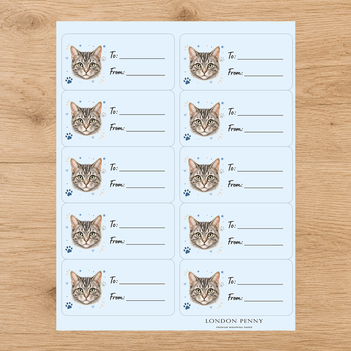 American Wirehair Pawprint Wishes Gift Tag Sticker Sheet