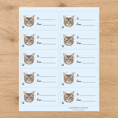 American Wirehair Pawprint Wishes Gift Tag Sticker Sheet - London Penny Gift Wrap