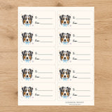 Australian Shepherd Paws & Bows Gift Tag Sticker Sheet - London Penny Gift Wrap
