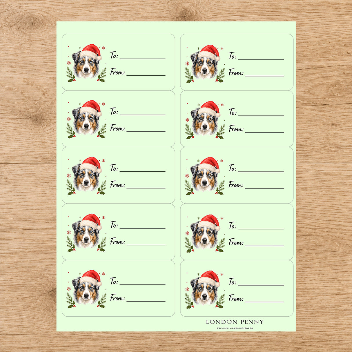 Australian-Shepherd Santa Paws Gift Tag Sticker Sheet