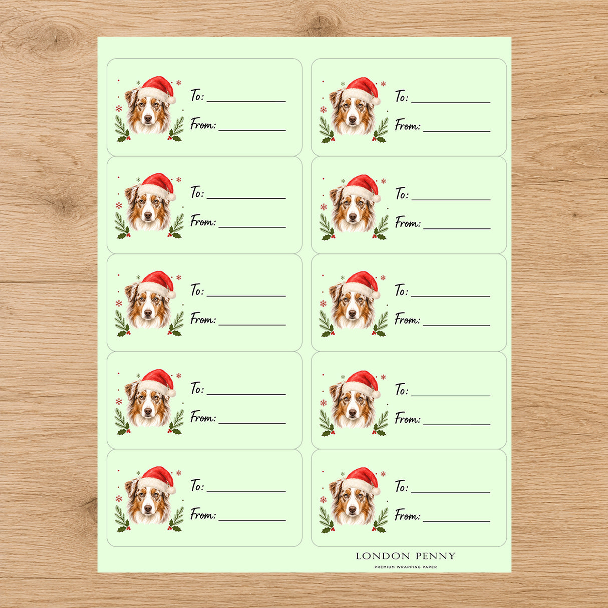 Australian-Shepherd Santa Paws Gift Tag Sticker Sheet
