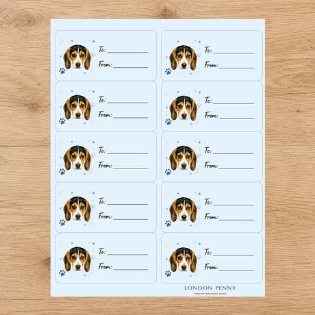 Beagle Pawprint Wishes Gift Tag Sticker Sheet - London Penny Gift Wrap