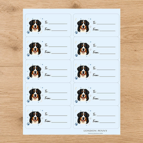 Bernese Mountain Dog Pawprint Wishes Gift Tag Sticker Sheet - London Penny Gift Wrap