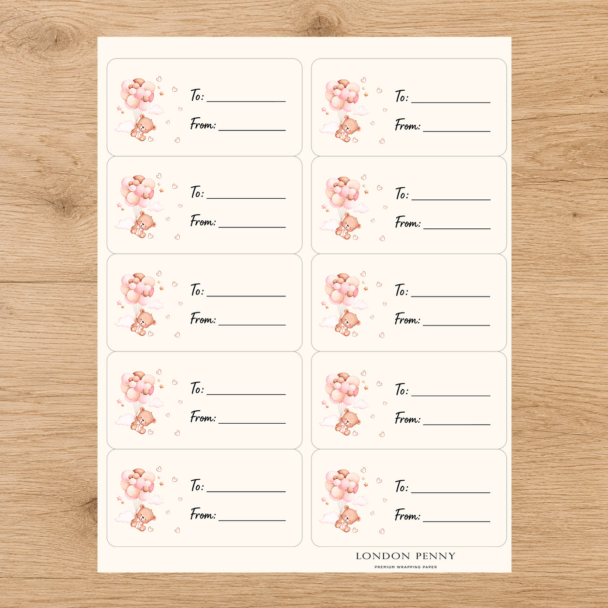 Baby Bear Balloon Wishes Gift Tag Sticker Sheet