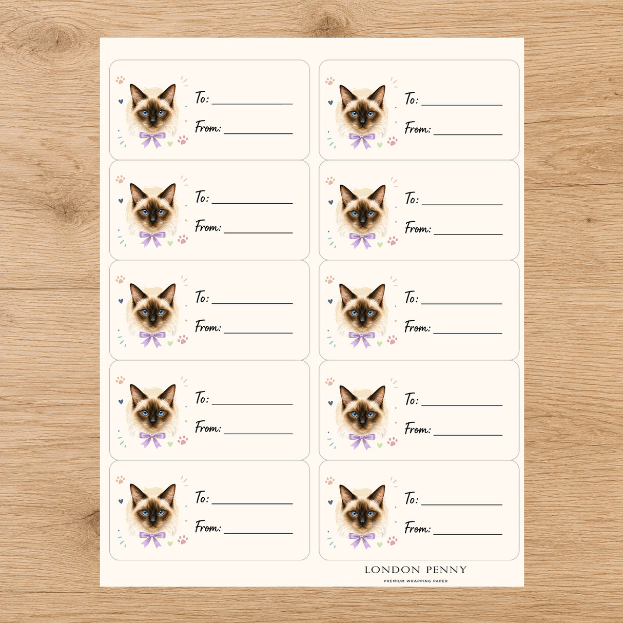Balinese Purrfectly Yours Gift Tag Sticker Sheet