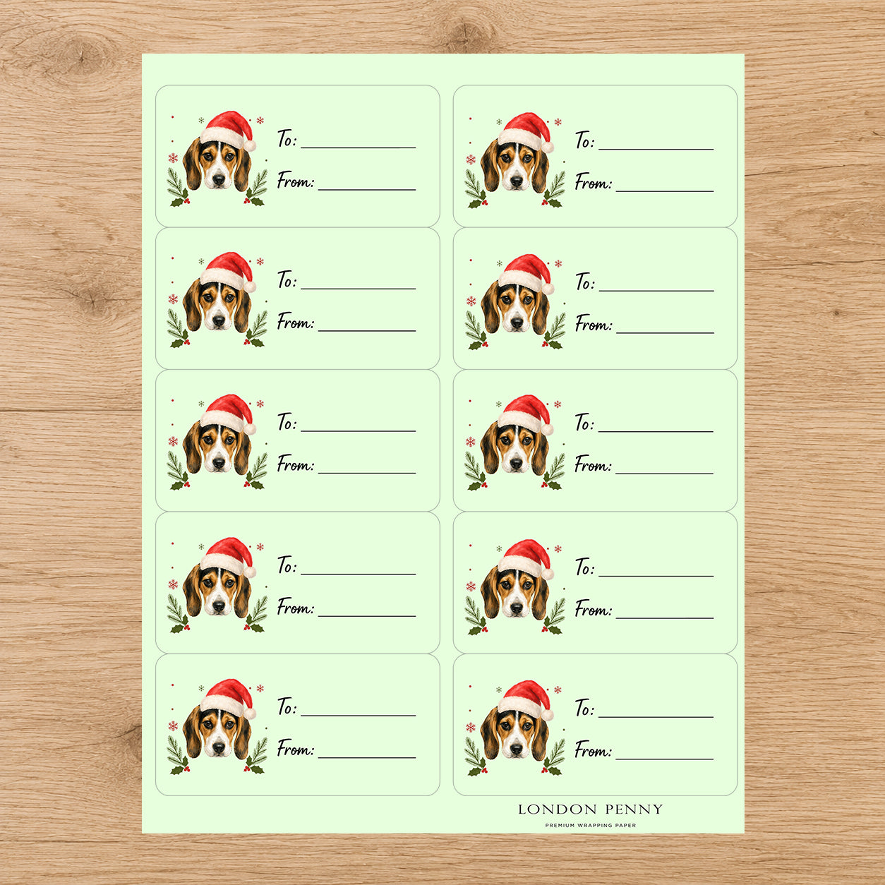 Beagle Santa Paws Gift Tag Sticker Sheet