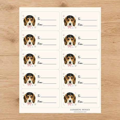 Beagle Paws & Bows Gift Tag Sticker Sheet - London Penny Gift Wrap