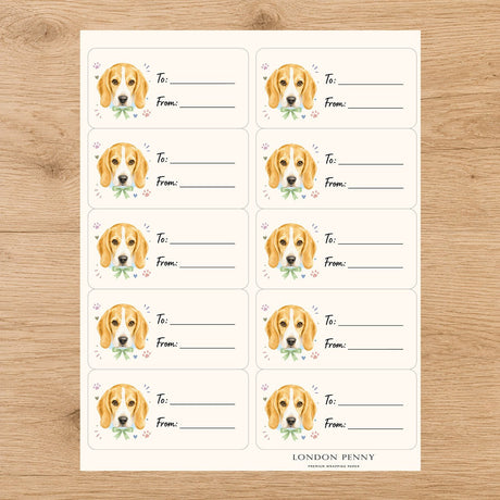Beagle Paws & Bows Gift Tag Sticker Sheet - London Penny Gift Wrap