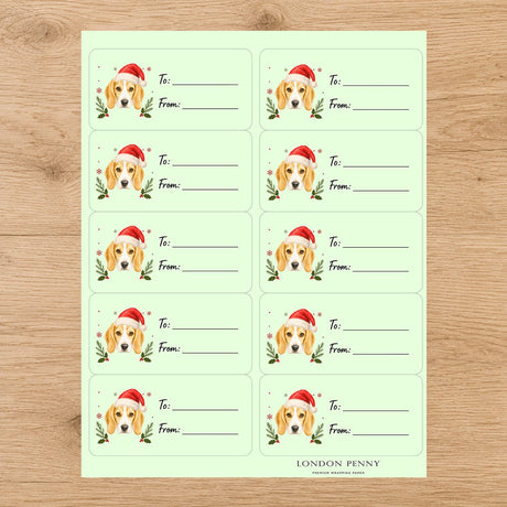Beagle Santa Paws Gift Tag Sticker Sheet - London Penny Gift Wrap