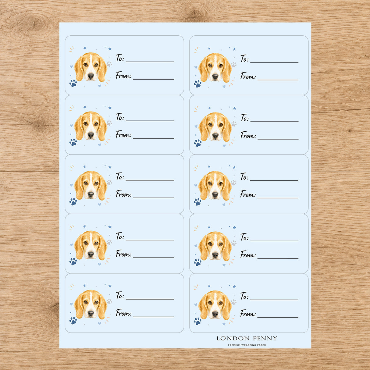 Beagle  Pawprint Wishes Gift Tag Sticker Sheet