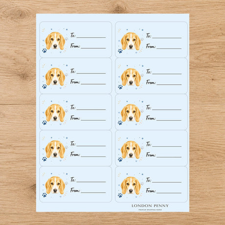 Beagle Pawprint Wishes Gift Tag Sticker Sheet - London Penny Gift Wrap