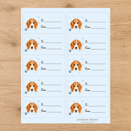Beagle Pawprint Wishes Gift Tag Sticker Sheet - London Penny Gift Wrap