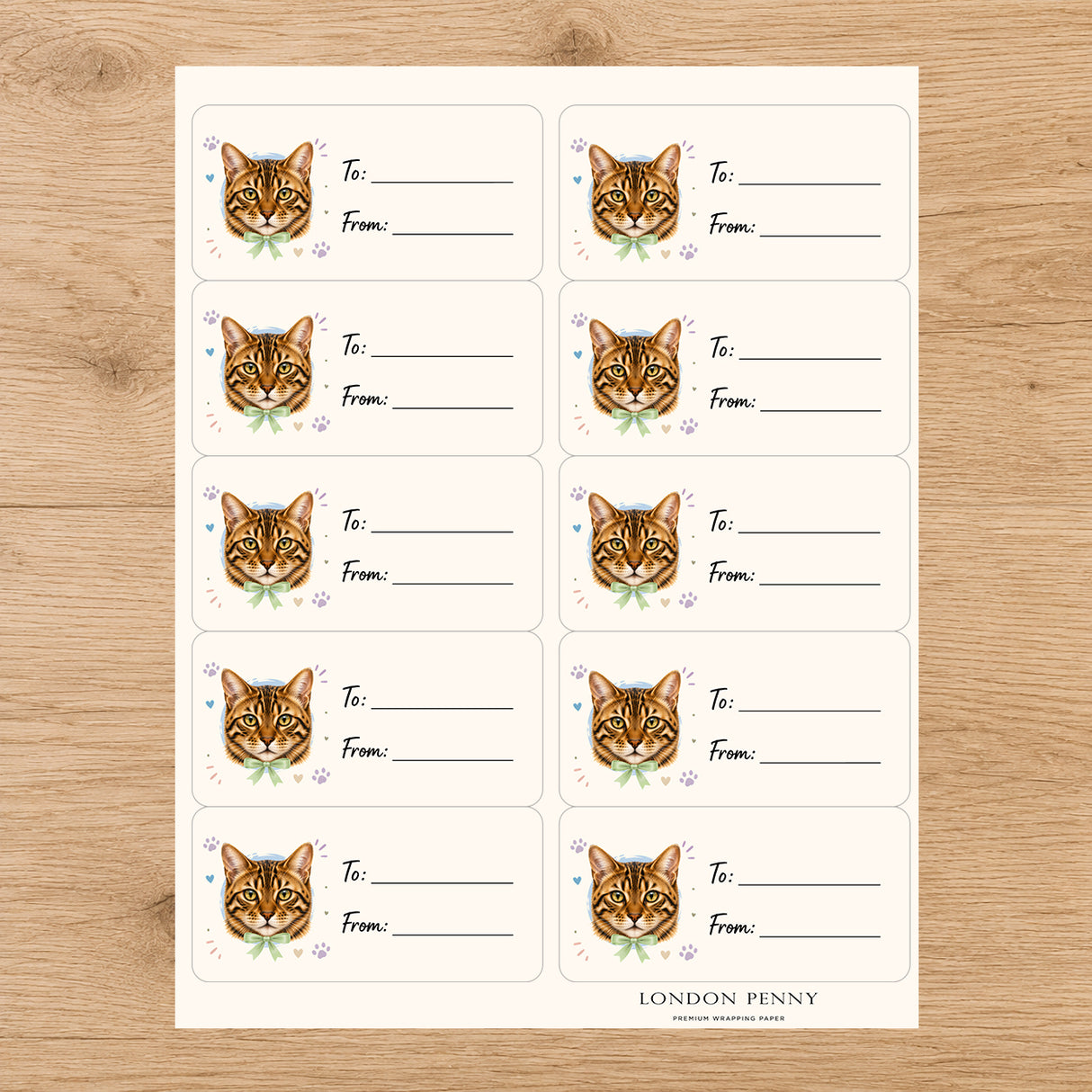 Bengal Purrfectly Yours Gift Tag Sticker Sheet