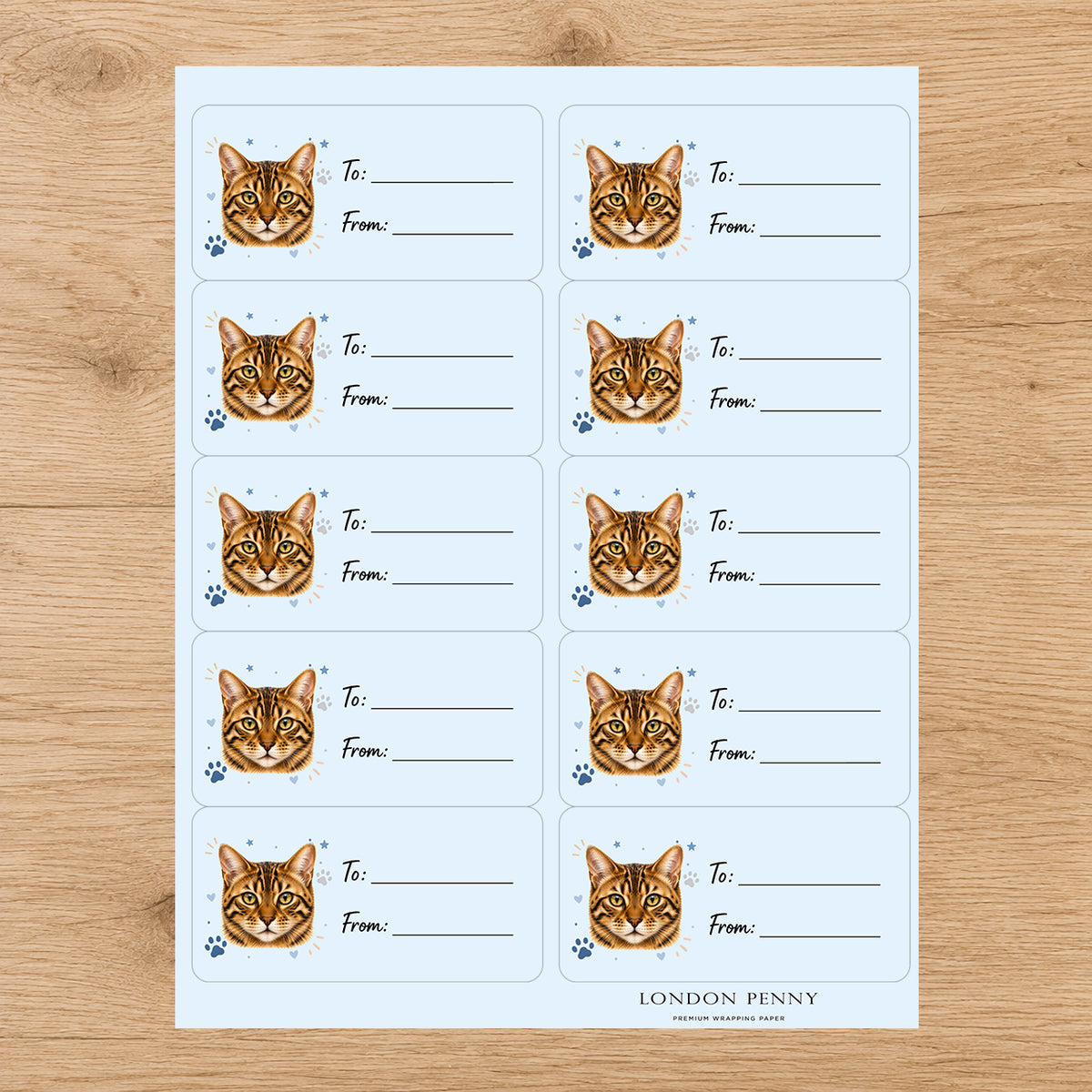 Bengal Pawprint Wishes Gift Tag Sticker Sheet