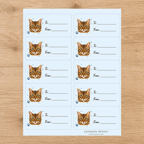 Bengal Pawprint Wishes Gift Tag Sticker Sheet - London Penny Gift Wrap