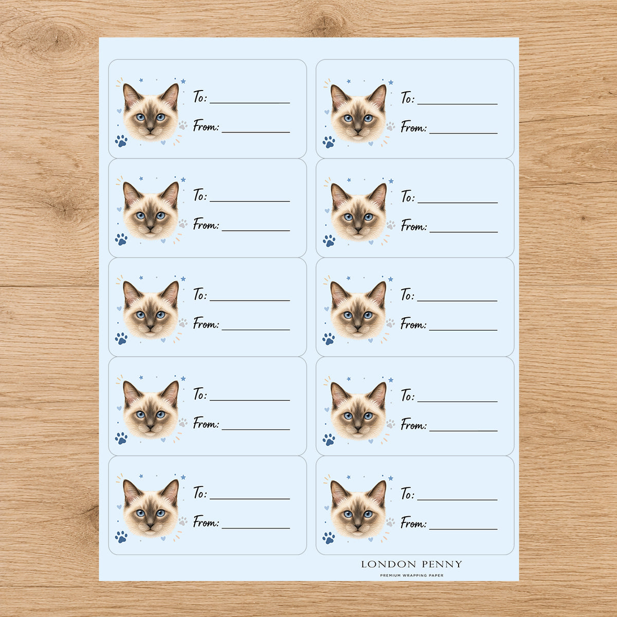 Birman Pawprint Wishes Gift Tag Sticker Sheet