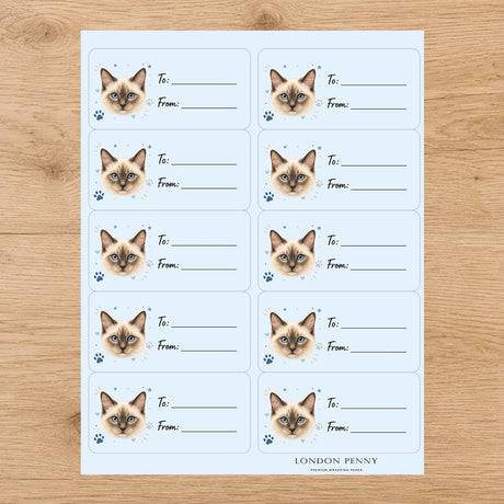 Birman Pawprint Wishes Gift Tag Sticker Sheet - London Penny Gift Wrap
