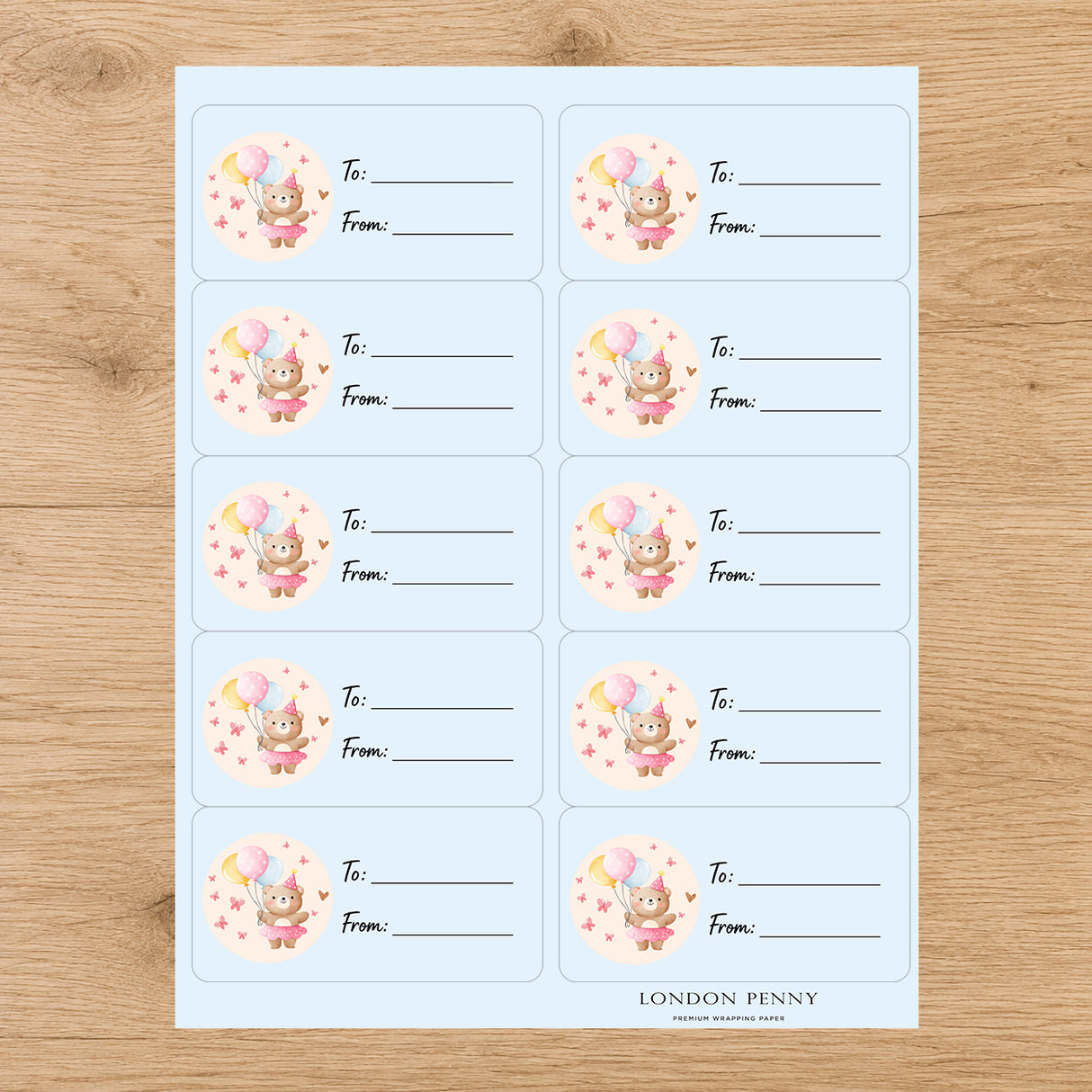 Birthday Bear Balloon Bash Gift Tag Sticker Sheet