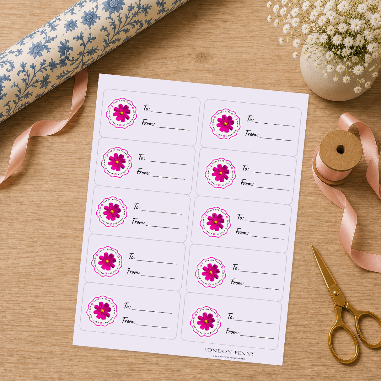 Birthday in Bloom Gift Tag Sticker Sheet